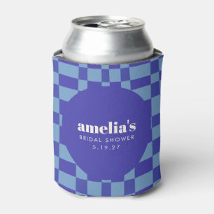 Abstract Chequerboard Blue Custom Bridal Shower Can Cooler