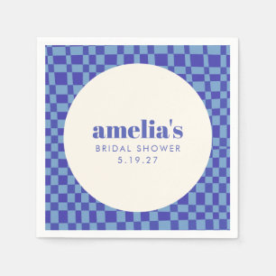 Abstract Chequerboard Blue Custom Bridal Shower Napkin