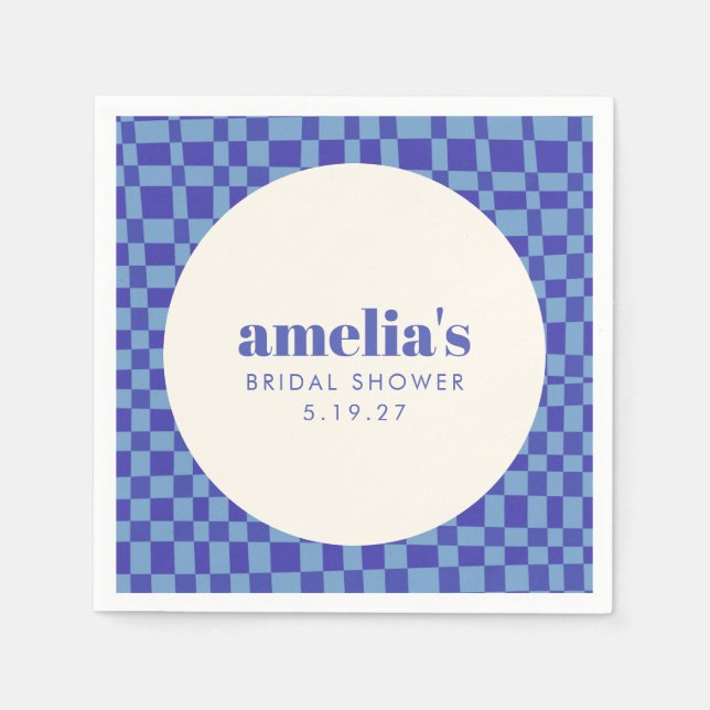 Abstract Chequerboard Blue Custom Bridal Shower Napkin (Front)