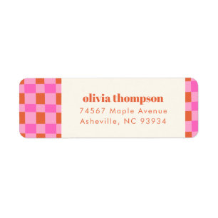 Abstract Chequered Pink Orange Shower Return Addre Return Address Label