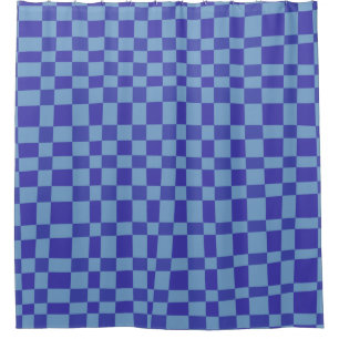 Abstract Chequered Shapes Pattern in Blue   Shower Curtain