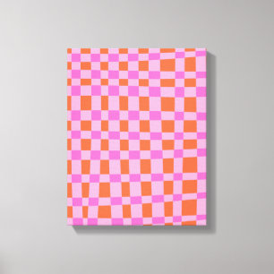 Abstract Chequered Shapes Pattern in Pink Canvas Print