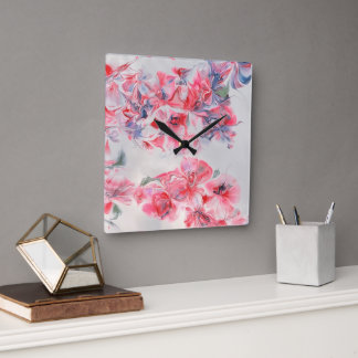 Abstract Cherry Blossom Square Wall Clock