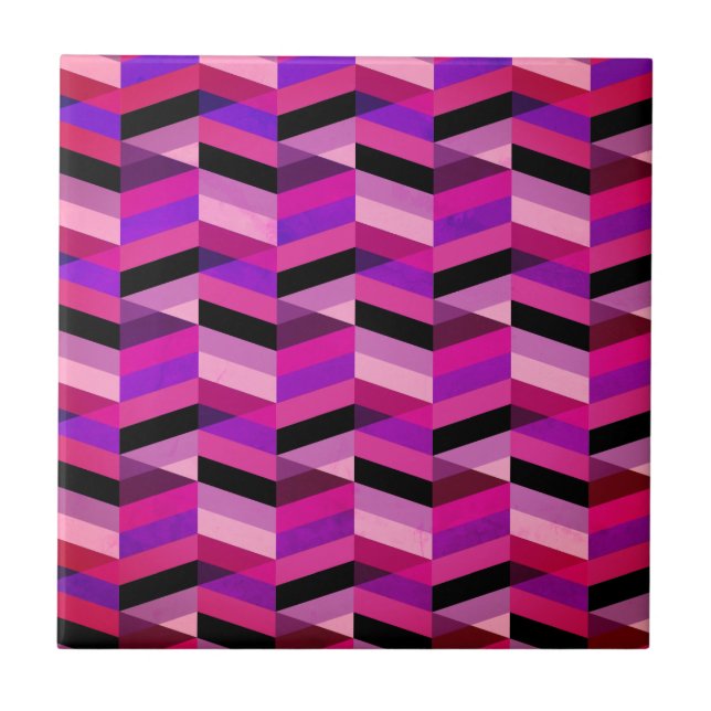 Abstract Chevron/Herringbone | Purples & Violet Ceramic Tile (Front)