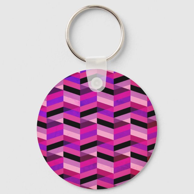 Abstract Chevron/Herringbone | Purples & Violet Key Ring (Front)