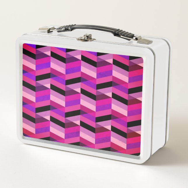 Abstract Chevron/Herringbone | Purples & Violet Metal Lunch Box (Front)