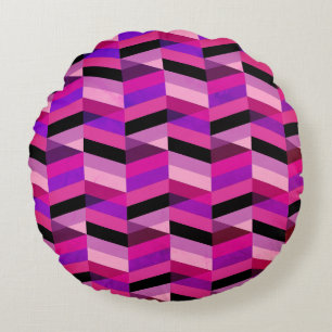 Abstract Chevron/Herringbone   Purples & Violet Round Cushion