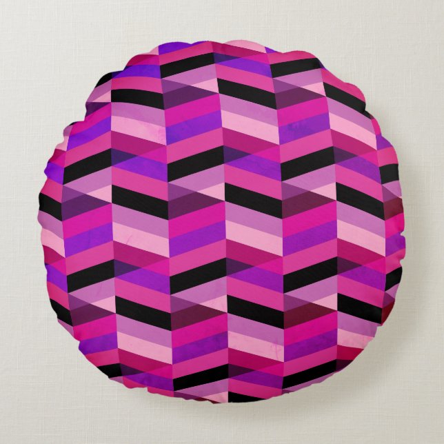 Abstract Chevron/Herringbone | Purples & Violet Round Cushion (Front)