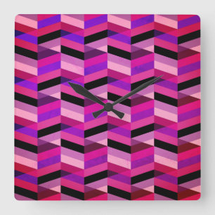 Abstract Chevron/Herringbone   Purples & Violet Square Wall Clock