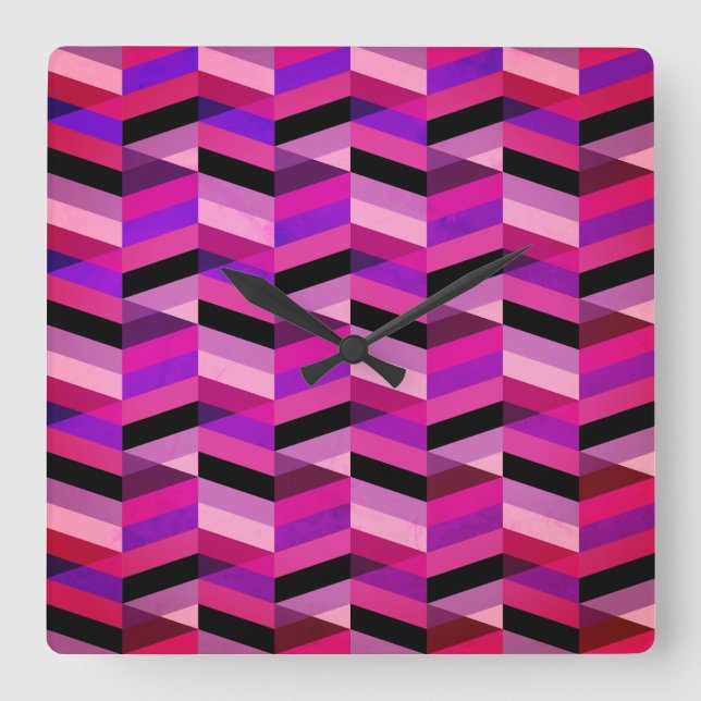 Abstract Chevron/Herringbone | Purples & Violet Square Wall Clock (Front)