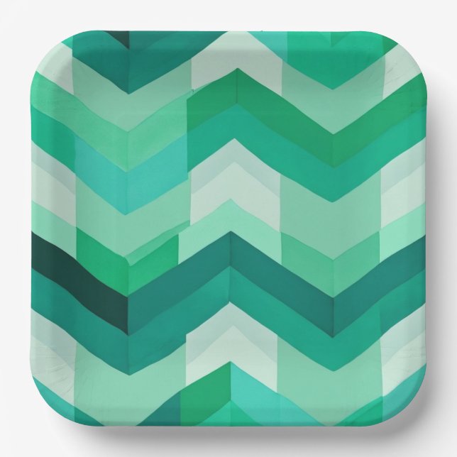 Abstract Chevron pattern in Greens Paper Plate (Front)