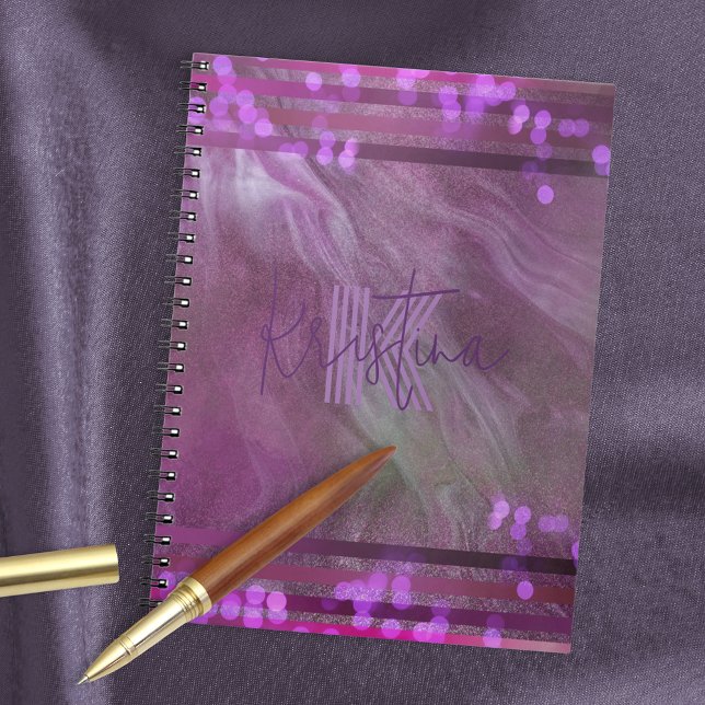Abstract Chic Purple Pink Glittery Name & Initial Notebook (Creator Uploaded)
