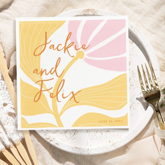 Abstract Chic Retro Colourful Floral Wedding Napkin (Abstract Chic Retro Colorful Floral Wedding Napkins)