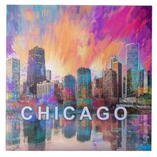 Abstract Chicago Skyline Art Modern Ceramic Tile