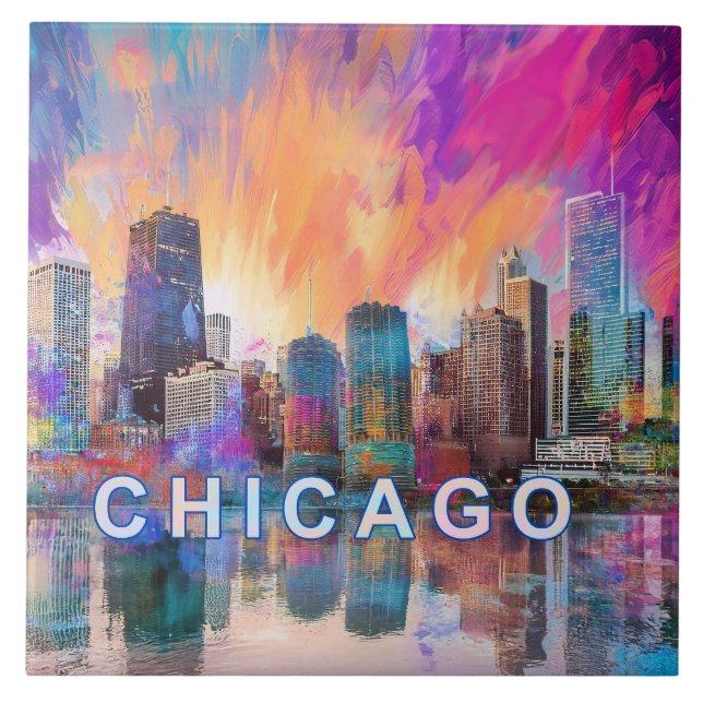 Abstract Chicago Skyline Art Modern  Ceramic Tile (Front)