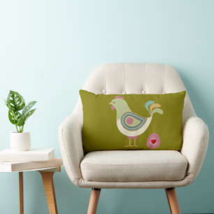 Abstract Chicken & Egg Pillow – Forest Green