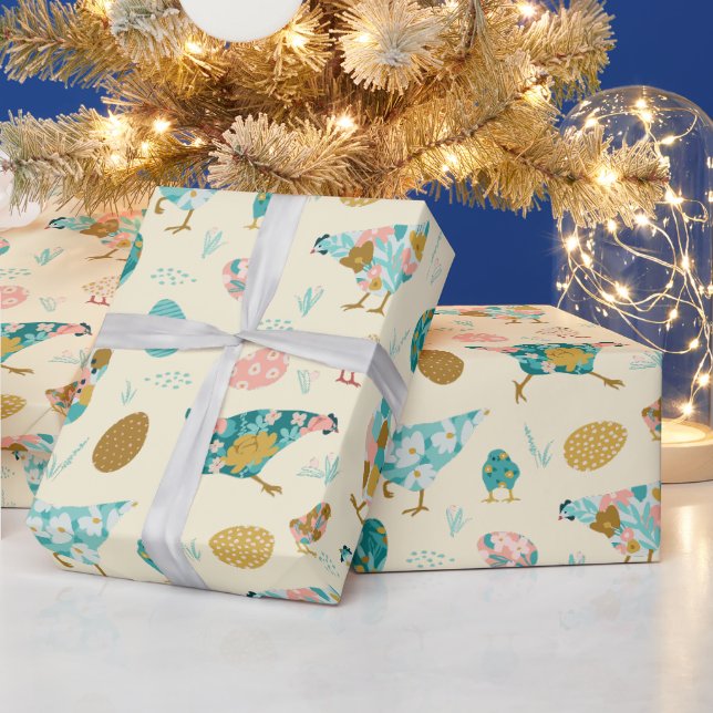 Abstract Chickens and Easter Eggs Seamless Pattern Wrapping Paper (Holidays)
