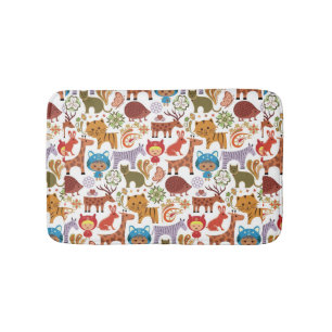 Abstract Child and Animals Pattern Bath Mat