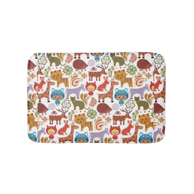 Abstract Child and Animals Pattern Bath Mat (Front)