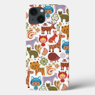 Abstract Child and Animals Pattern iPhone 13 Case