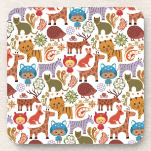 Abstract Child and Animals Pattern Coaster