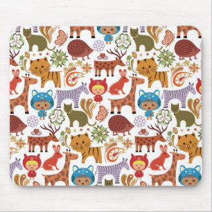 Abstract Child and Animals Pattern Mouse Pad