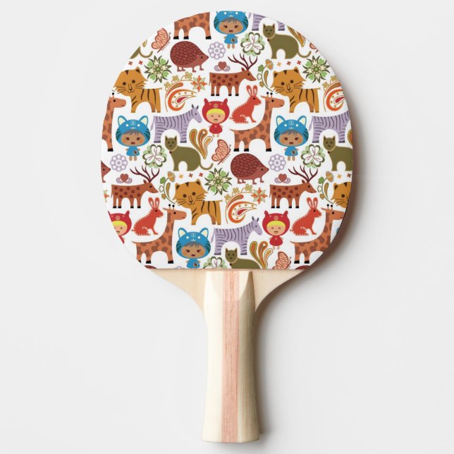 Abstract Child and Animals Pattern Ping Pong Paddle (Front)
