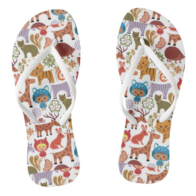 Abstract Child and Animals Pattern Thongs (Footbed)