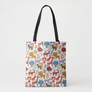 Abstract Child and Animals Pattern Tote Bag