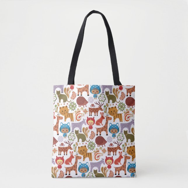 Abstract Child and Animals Pattern Tote Bag (Front)