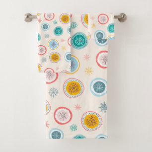 Abstract Christmas Snowflakes Pattern Bath Towel Set