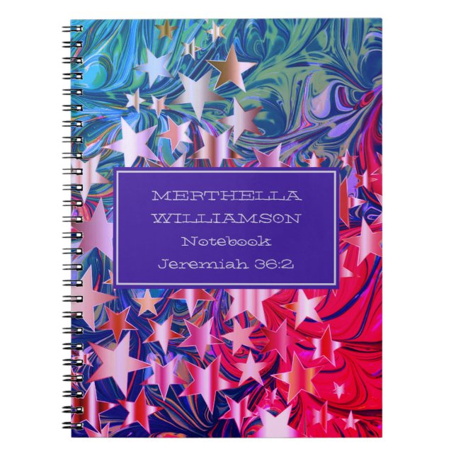 Abstract CHRISTMAS STARS Colourful PERSONALIZED Notebook (Front)