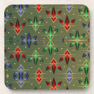 Abstract Christmas Stars Green, Red, Blue Coaster