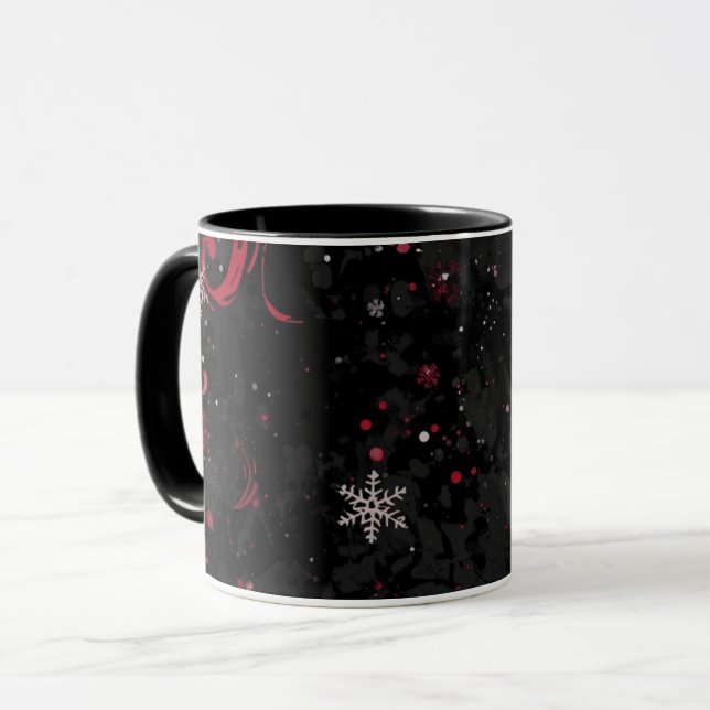 Abstract Christmas Swirl Pattern on Dramatic Black Mug (Front Left)