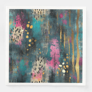 Abstract christmas teal pink leopard pattern napkin