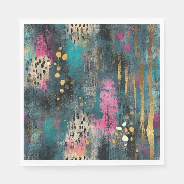 Abstract christmas teal pink leopard pattern napkin (Front)