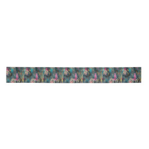 Abstract Christmas teal pink pattern Satin Ribbon