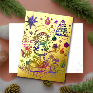 Abstract Christmas Theme Child Gold Foil Foil Holiday Card