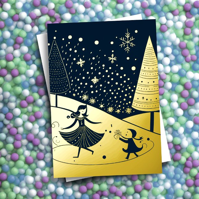 Abstract Christmas Theme Illustration Gold Foil Foil Holiday Card (Creator Uploaded)