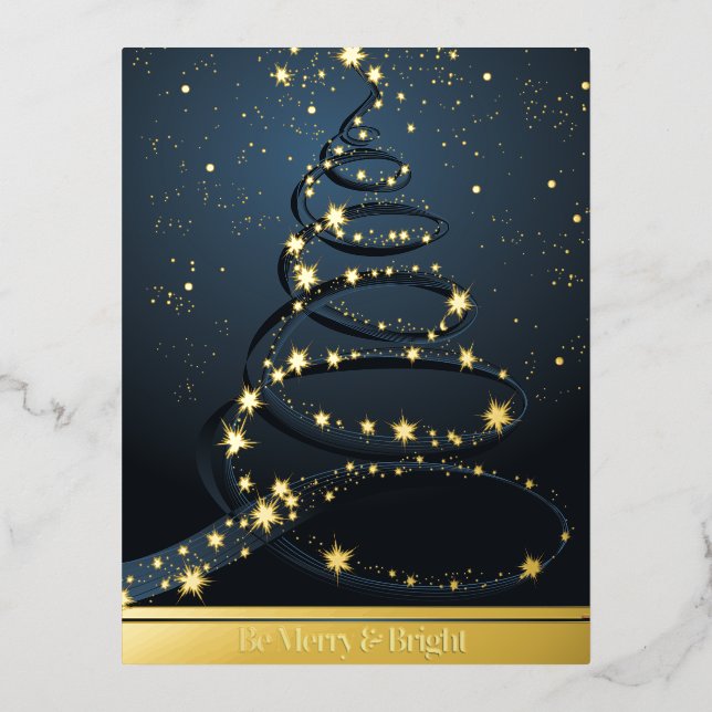 Abstract Christmas Tree Blue Merry Bright  Foil Holiday Postcard (Front)