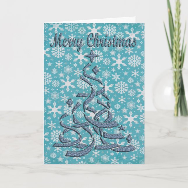 Abstract Christmas Tree card with blue backing and (Front)