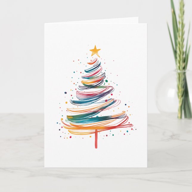 Abstract Christmas Tree Colourful Brush Stroke  Card (Front)