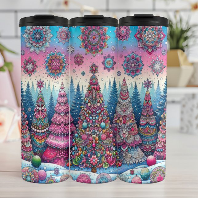 Abstract Christmas Tree in Snow Thermal Tumbler (Creator Uploaded)