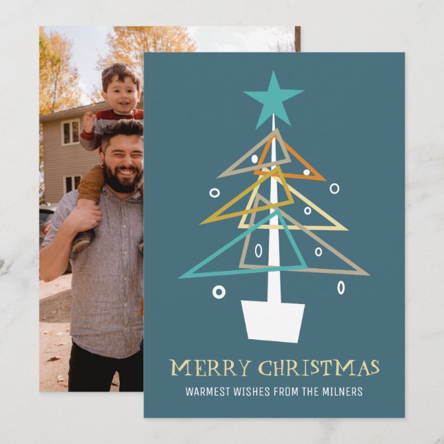 Abstract Christmas Tree Mid Century Holiday Photo Card (Front/Back)