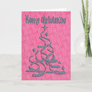 Abstract Christmas Tree pink backing and raindeer Holiday Card