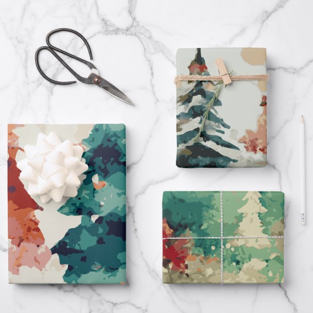 Abstract Christmas Tree set 3 Wrapping Paper Sheet (Front)