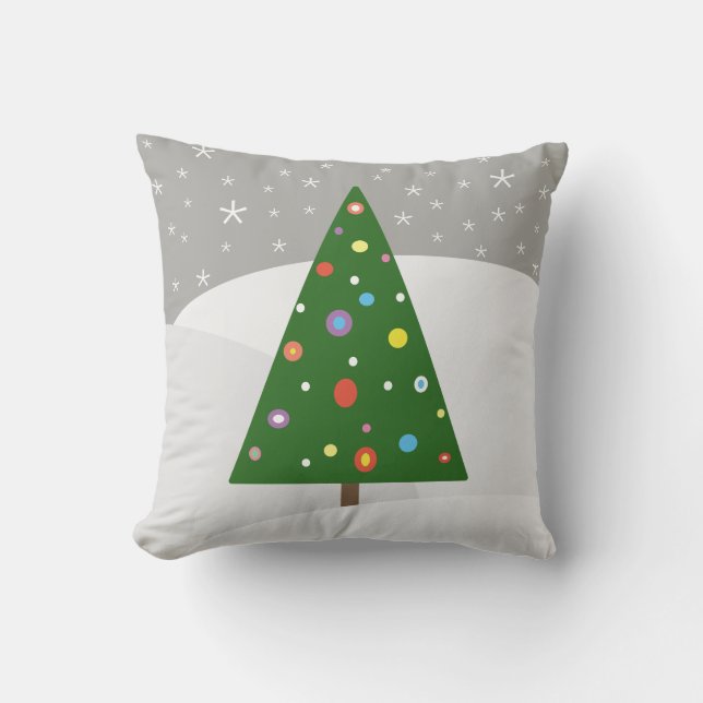Abstract Christmas Tree Winter Landscape Cushion (Front)