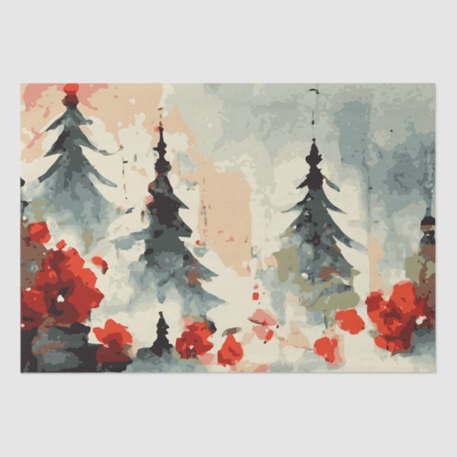 Abstract Christmas Trees 4 watercolour  Tissue Paper (Front)