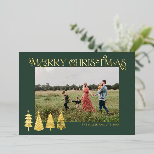 Abstract Christmas Trees Gold Foil Holiday Card (Standing Front)