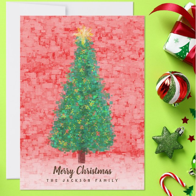 Abstract Christmas Trees in colourful pixels Card (Creator Uploaded)